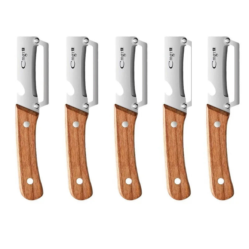 Stainless steel peeler with wooden handle for peeling and slicing fruits and vegetables | Durable and smooth operation